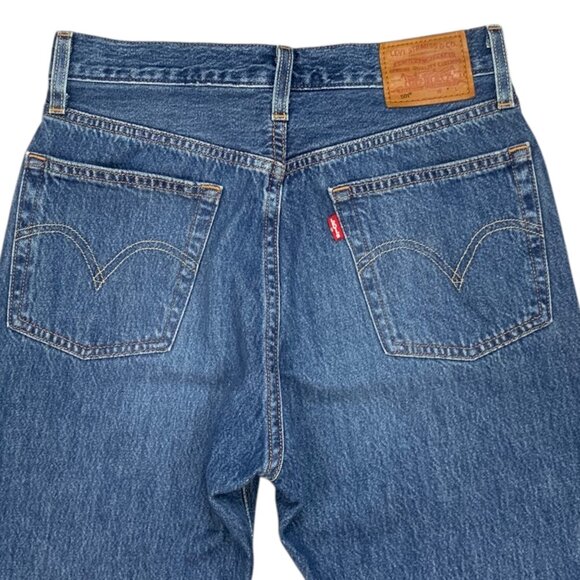Levis Womens 501 Jeans 28 Blue Irregular Blue Raw Cuffs Mid Rise Straight Leg - Picture 8 of 12